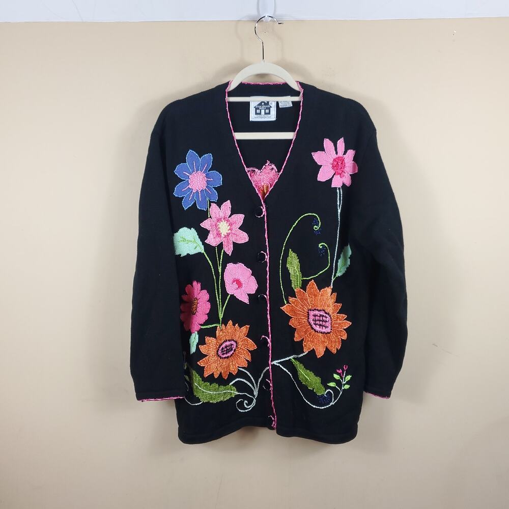 Storybook Knits Floral Button Front Cardigan Embroidery Corduroy Size 1X